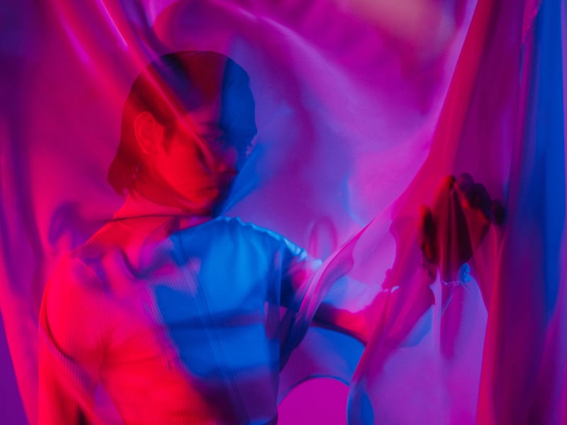 Holo AI Person Draped in Fabric with Neon Lighting